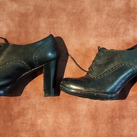 Franco Sarto Black Chunky Heeled Lace-up Genuine Leather Pumps US 9.5 - Picture 10 of 14